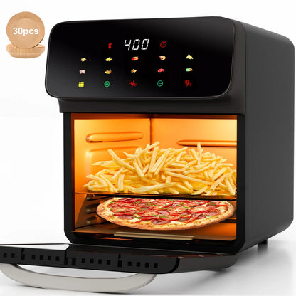 12QT Air Fryer Convection Oven with 10-in-1 Functionality, Touchscreen Control, and Visible Window - Black