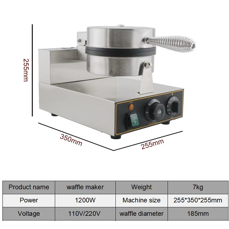 Commercial Waffle Maker Machine Waffle Iron Baker Non-Stick Baking Iron Plate Cake Oven Waffle Cone Machine Waffle Toaster